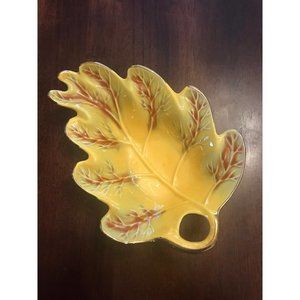 Vintage MCM Yellow Leaf Candy Dish w/Gold Trim USA California Pottery 809